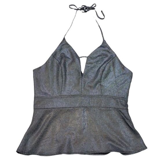 Express Metallic Plunge Neck Peplum Halter Top - Picture 8 of 12